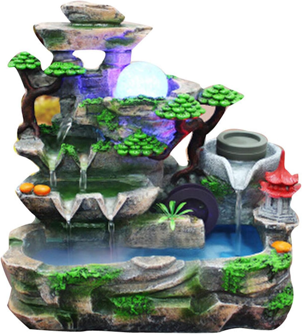KONGKUNI Tabletop Waterfall Fountain with LED Light and Pump