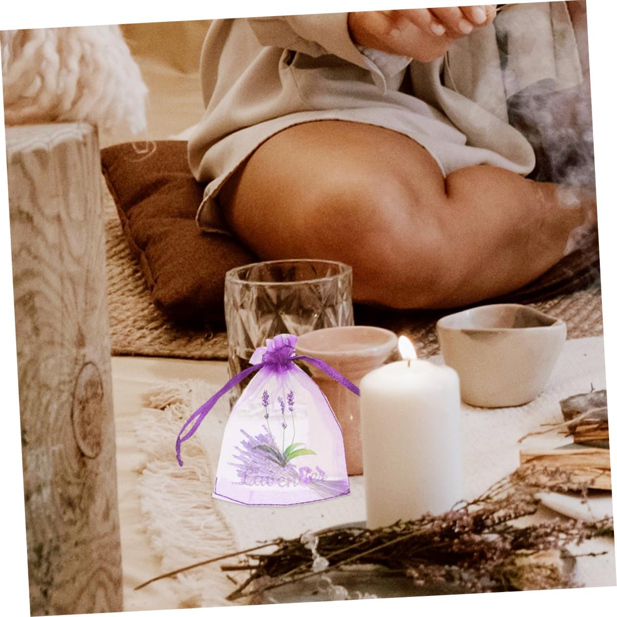 Cabilock 50pcs Empty Lavender Sachet Bags Mesh Drawstring Pouches