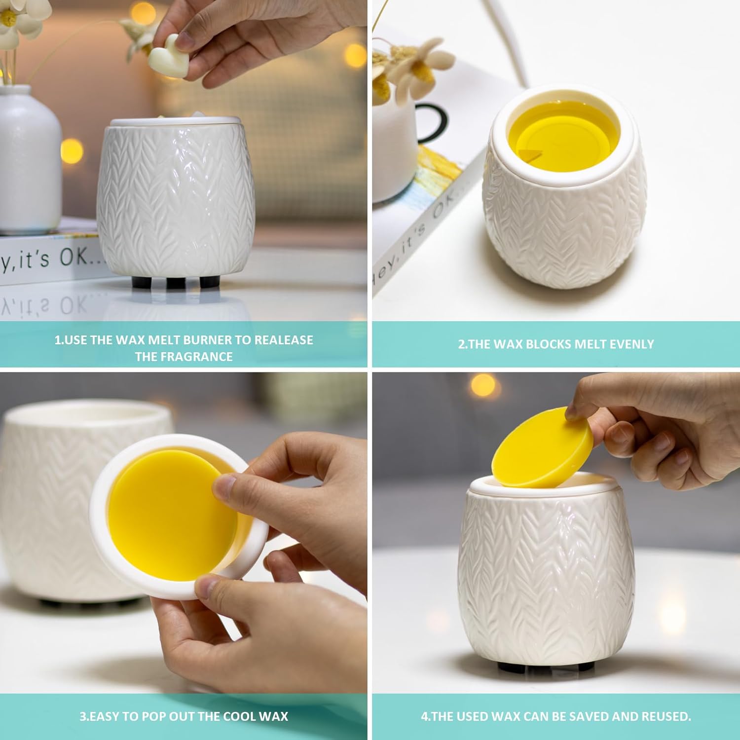 Dialans Wax Melt Warmer Ceramic Burner with Silicone Dish