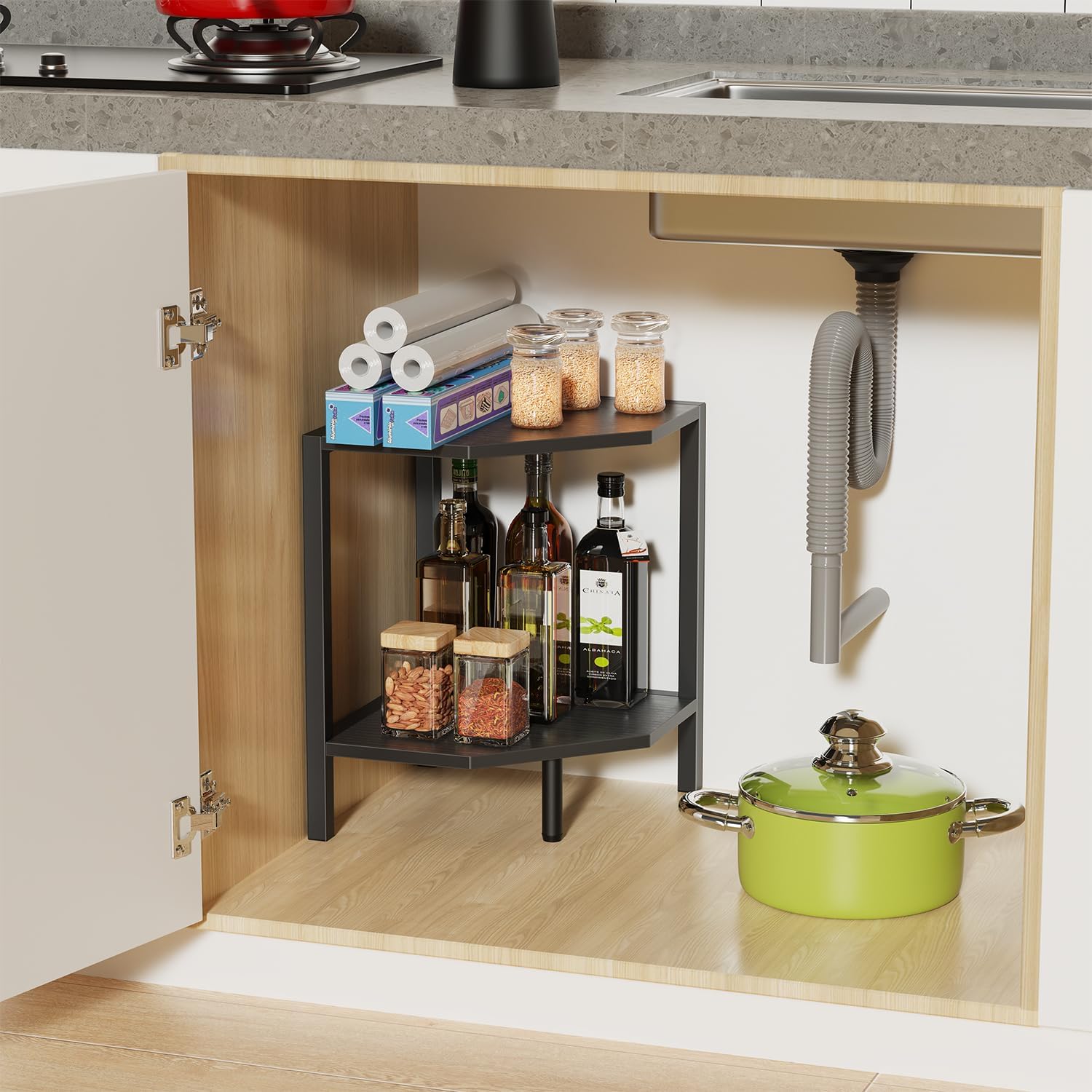 Greso Hom Corner Shelf Stand 2 Tier Black