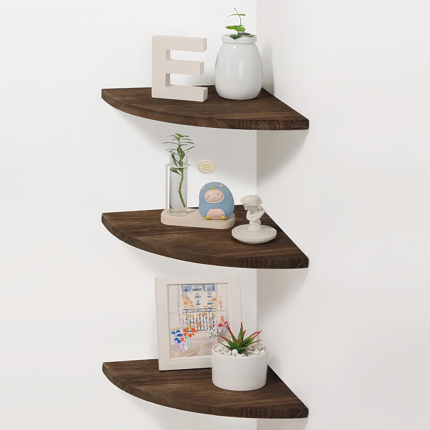 Wood Corner Floating Shelves with Cable Raceway 10 Inch