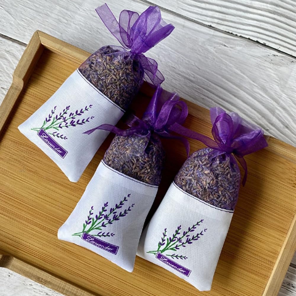 Lavender Sachet Bags - 12 Pack Refillable Organza Drawstring Pouches