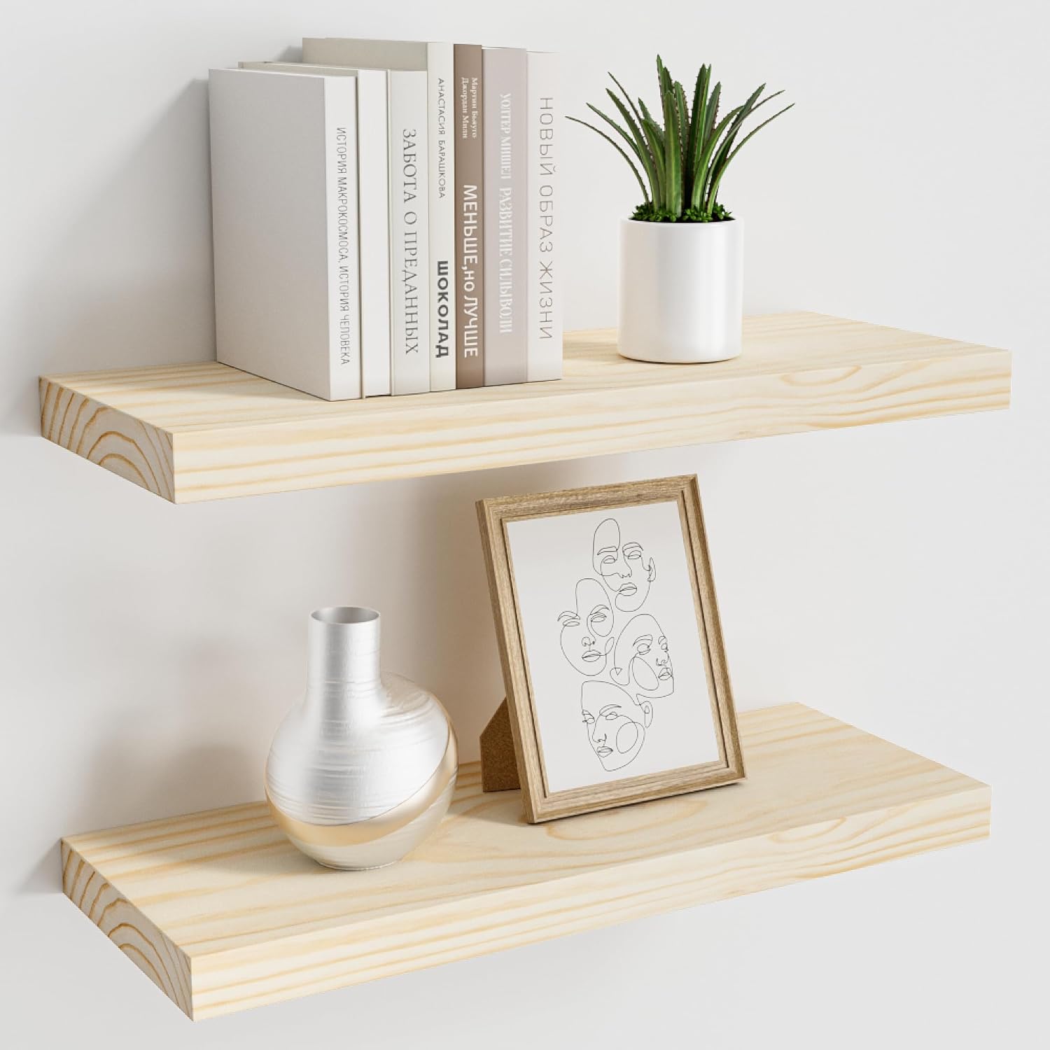 Vivelove Natural Wood Floating Shelves 16x8x14 Bookshelf for Wall Mounting