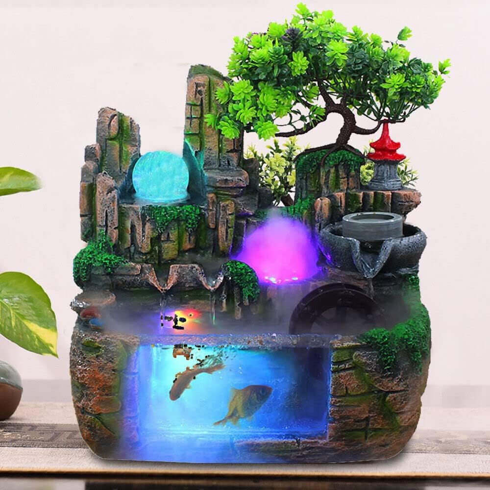 Tabletop Fountain with LED Light for Desk Home Office Bedroom Relaxation
