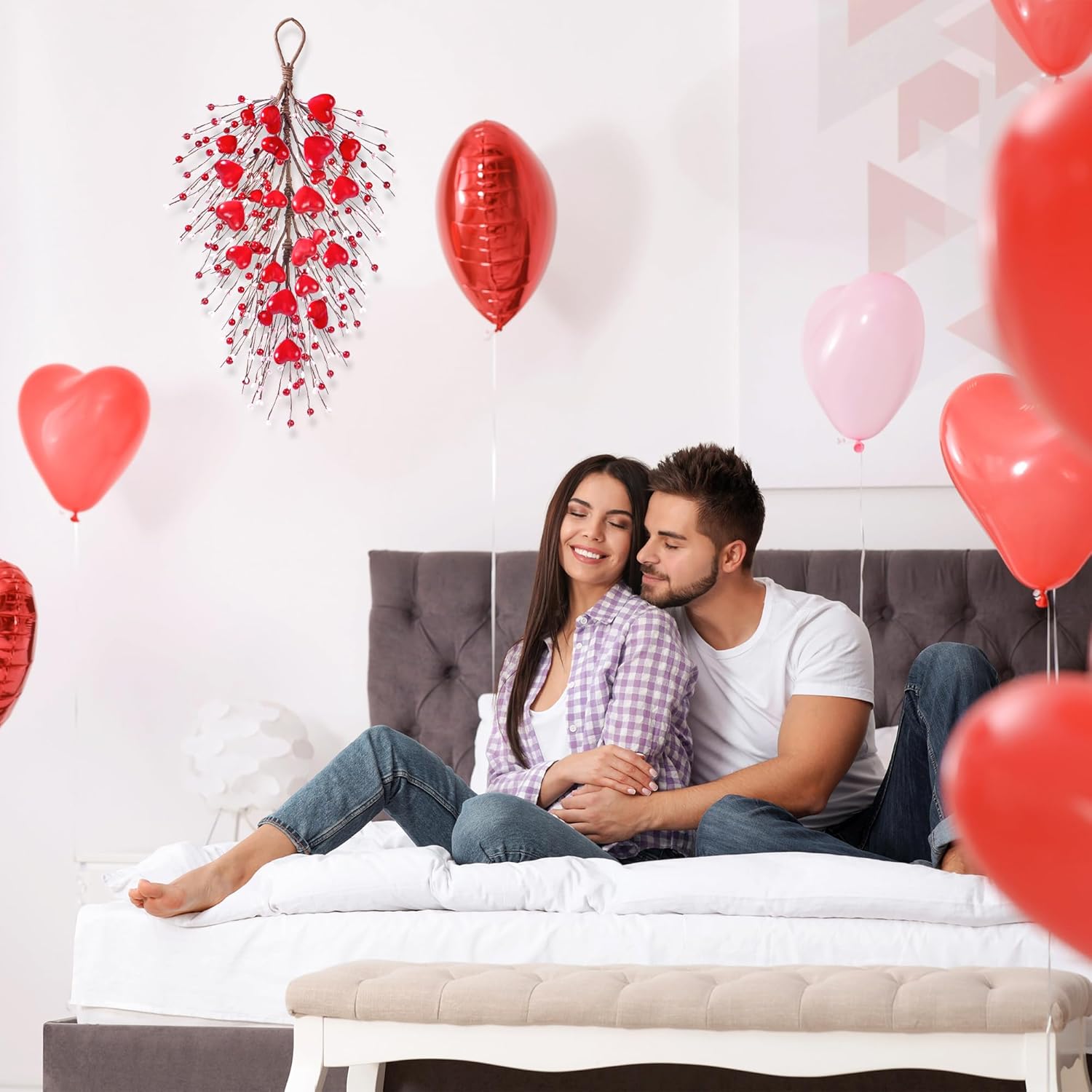 24 Heart Shaped Valentines Day Artificial Swag Wall Hanging