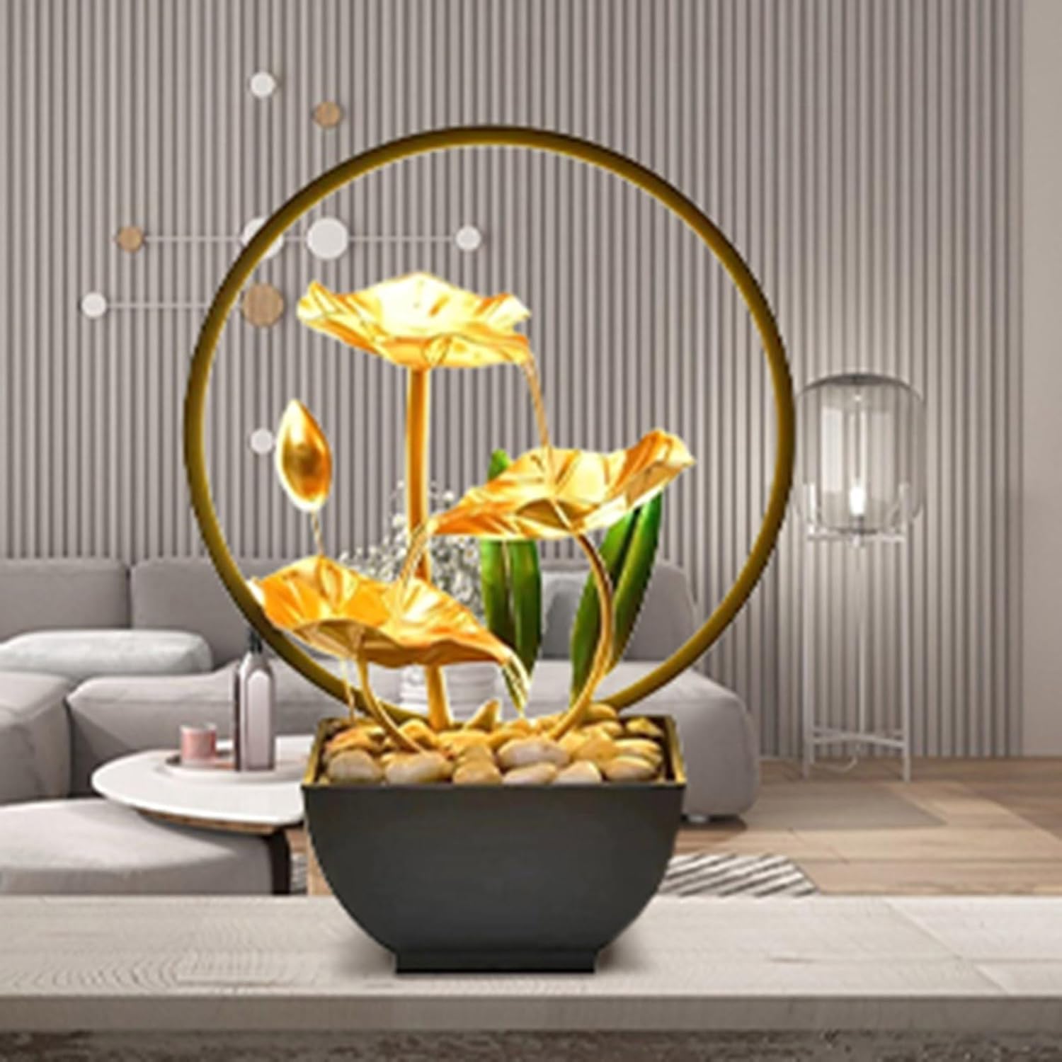 Indoor Tabletop 3 Tiered Fountain with LED Light and Stones