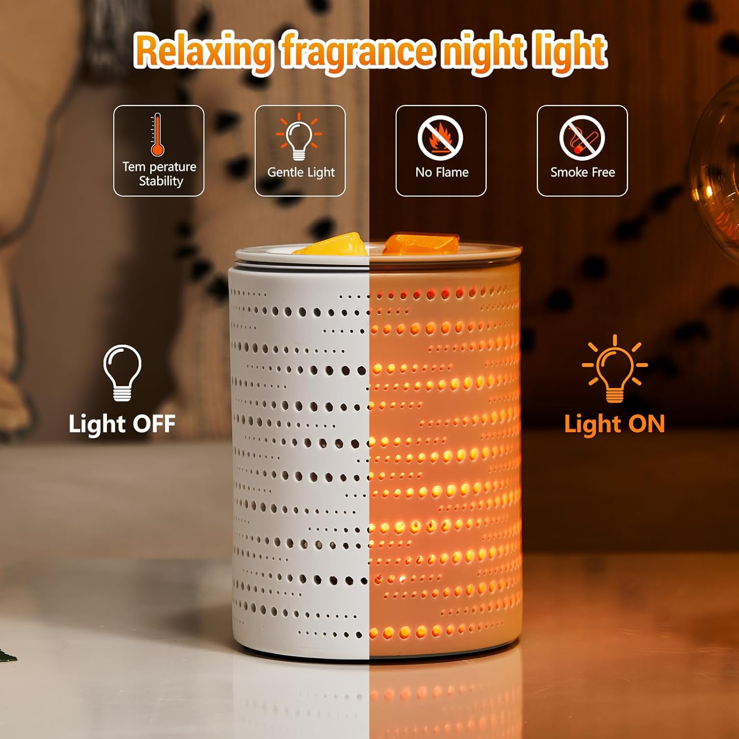 Ceramic Wax Melt Warmer with Timer and LED Lights