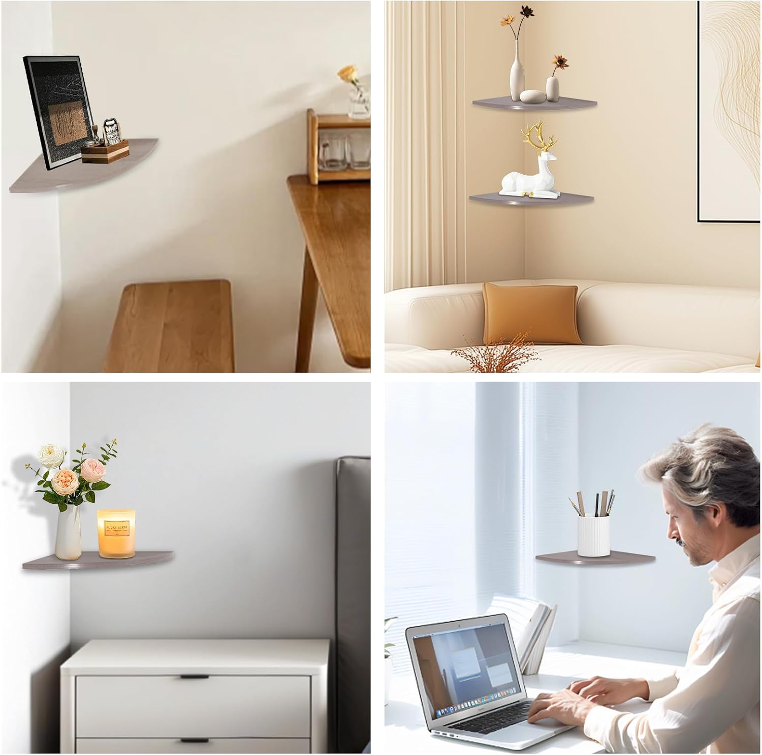 JJL Corner Wall Shelf Set of 2 Modern Floating Shelves