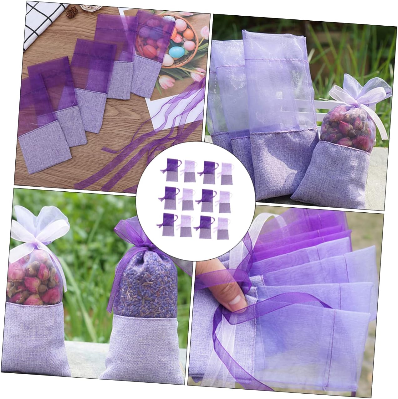 24pcs Lavender Scented Sachet Bags Drawstring Organza Pouch