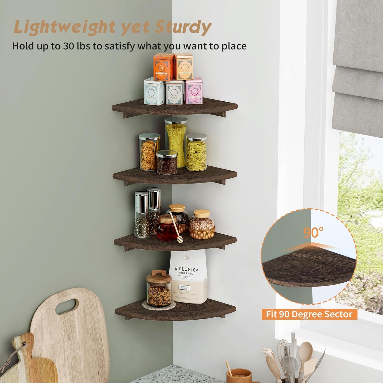 Forbena Floating Corner Shelves Set of 4 Dark Brown