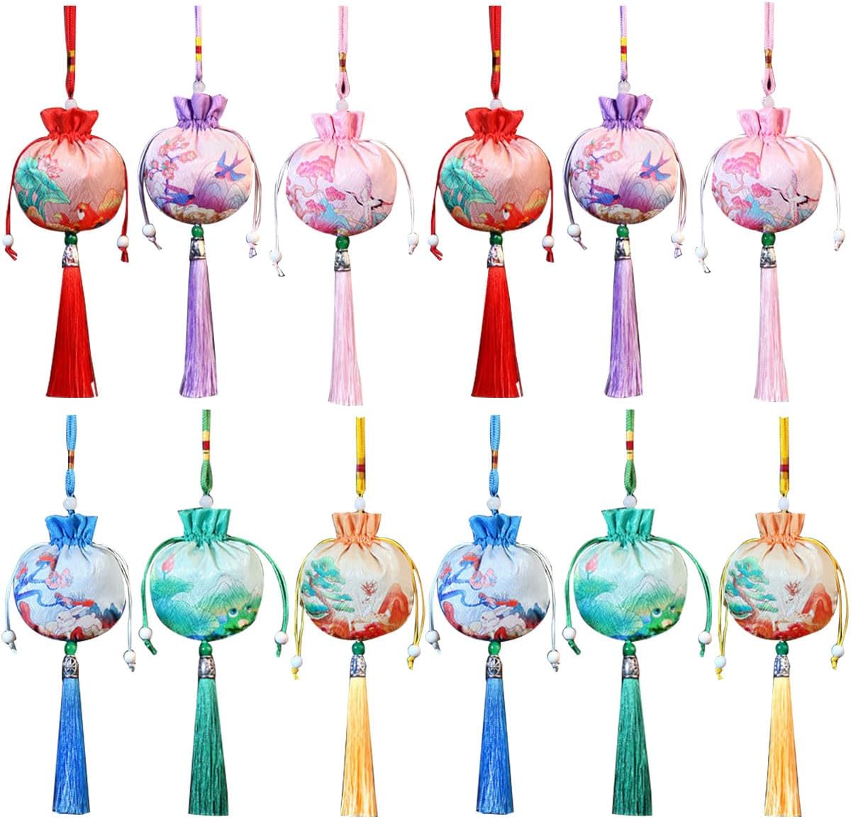 12 Pcs Chinese Sachet Bags with Drawstring