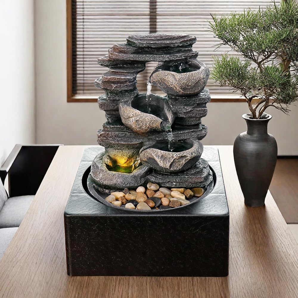 Natural Rock Tabletop Waterfall Fountain for Home Office Decor