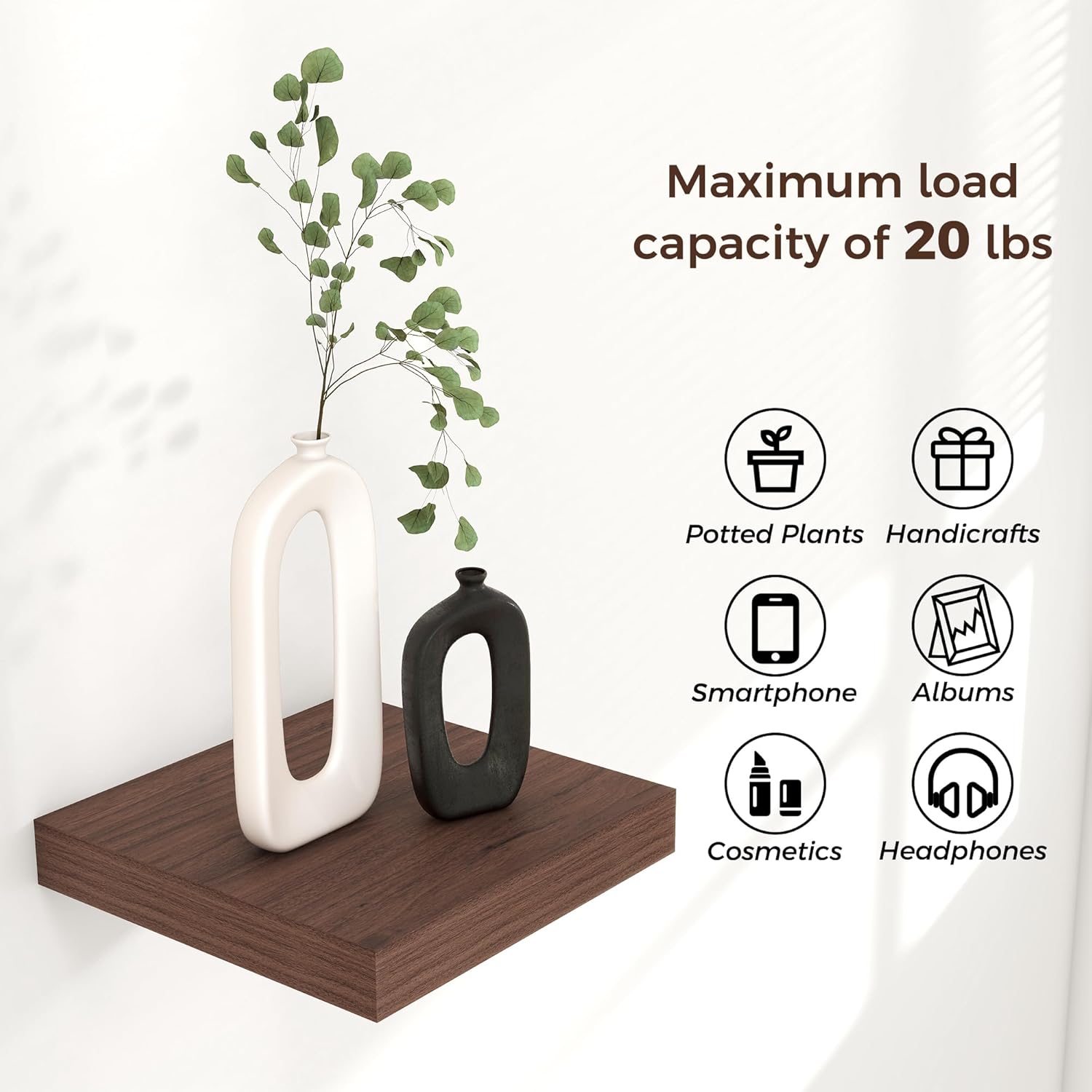 Venusmiles Square Floating Shelves 3 Pack Walnut