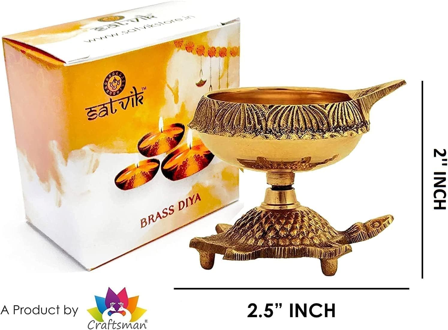 SATVIK 6 Piece Brass Kuber Diya Set with Turtle Base