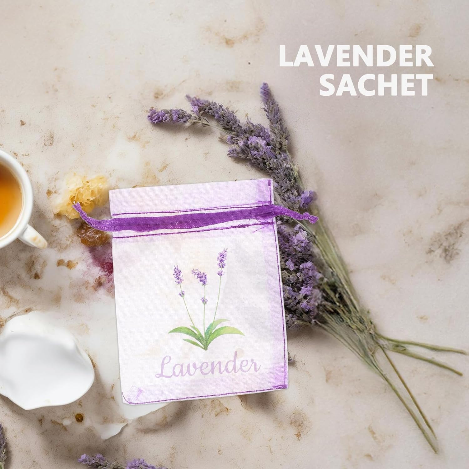 LOGOFUN 20PCS Lavender Drawstring Pouches for Home Fragrance