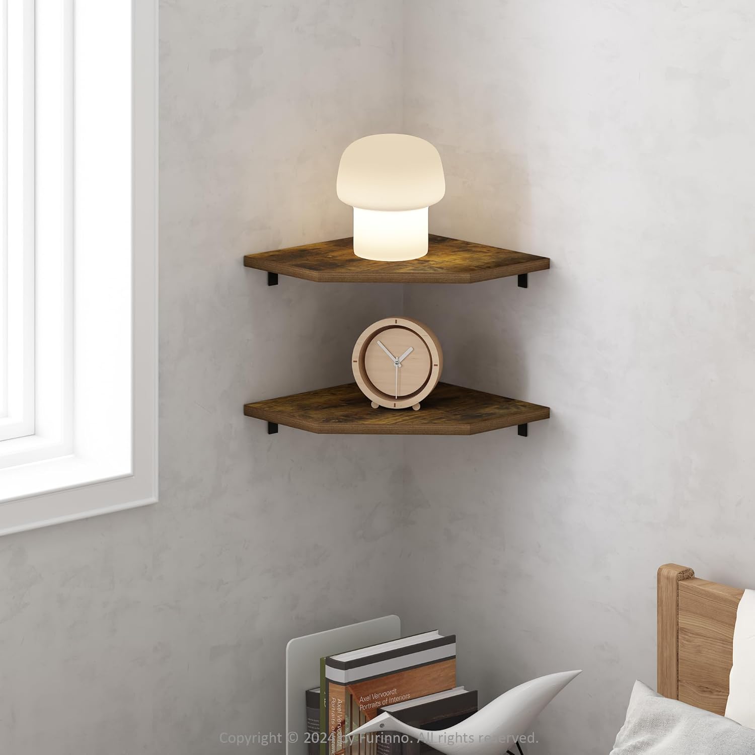 Furinno Rossi Hexagon Corner Floating Shelves Set of 2