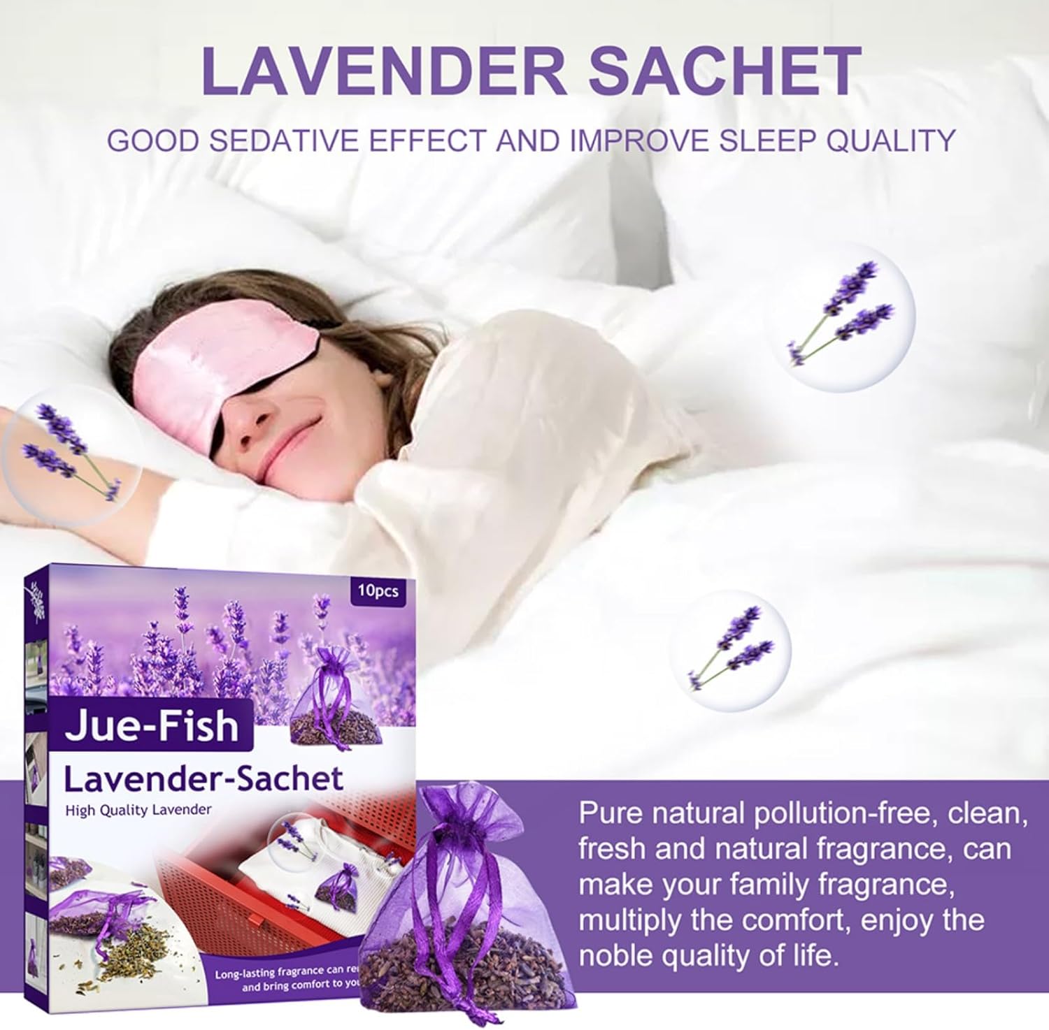 10 Pack Natural Dried Lavender Sachets for Closets and Drawers