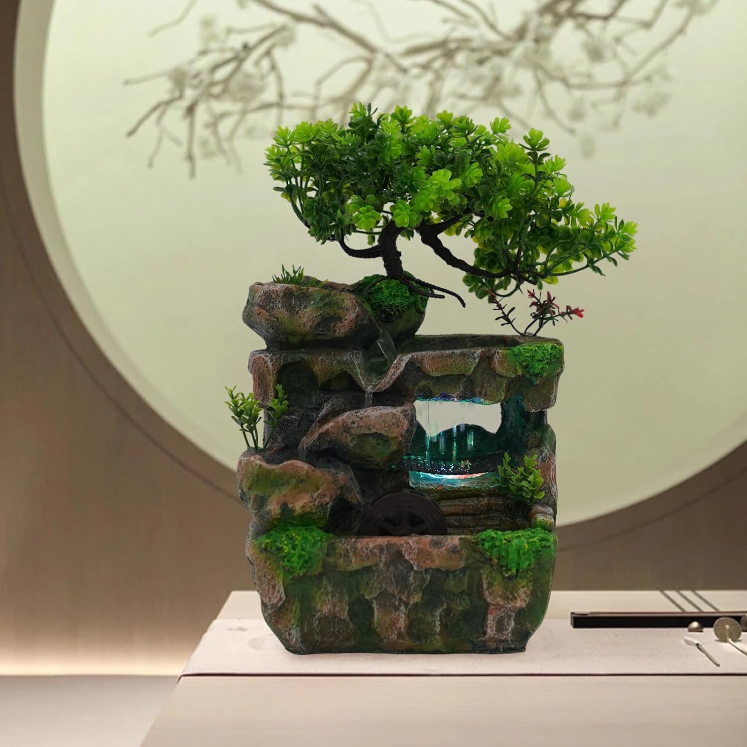 LEYSRIS Desktop Fountain with LED Light and Wheels