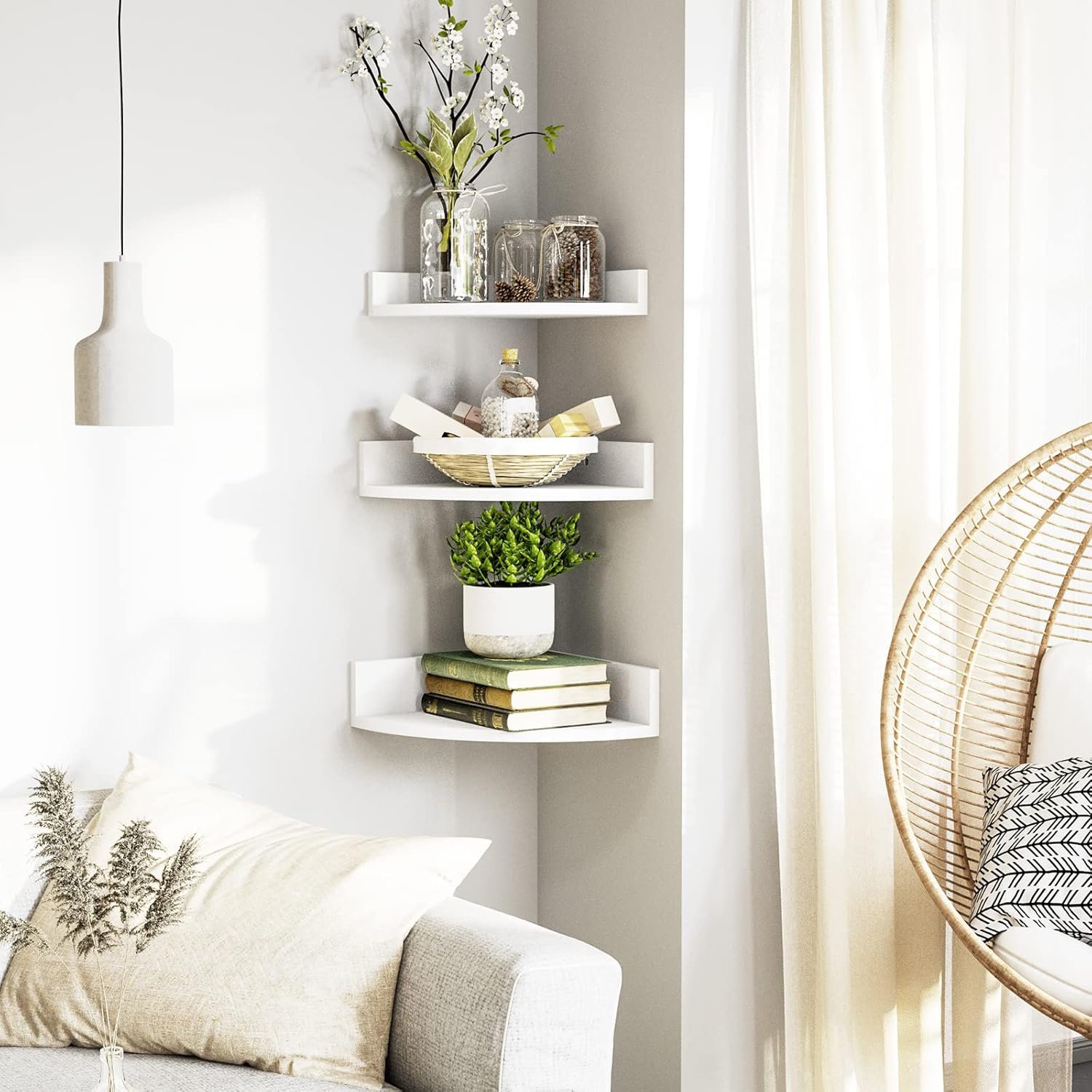 Alsonerbay White Corner Shelf Wall Mount Set of 3