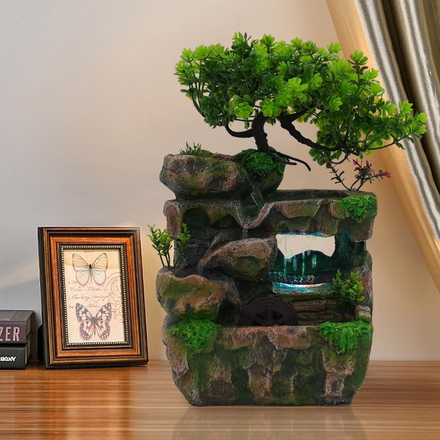 Desk Water Fountain With LED Light and Rockery Design
