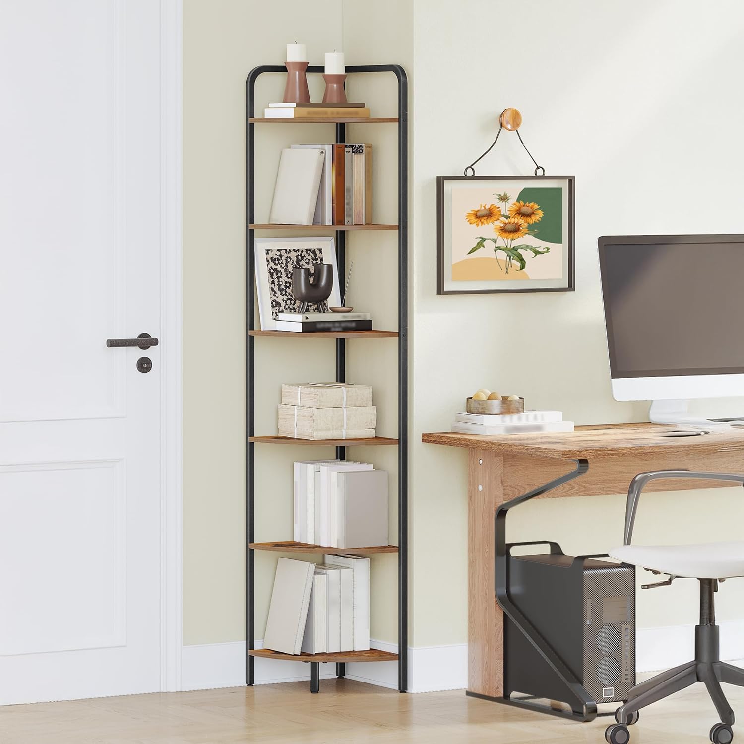 Corner Shelf Stand with 6 Tiers and Metal Frame