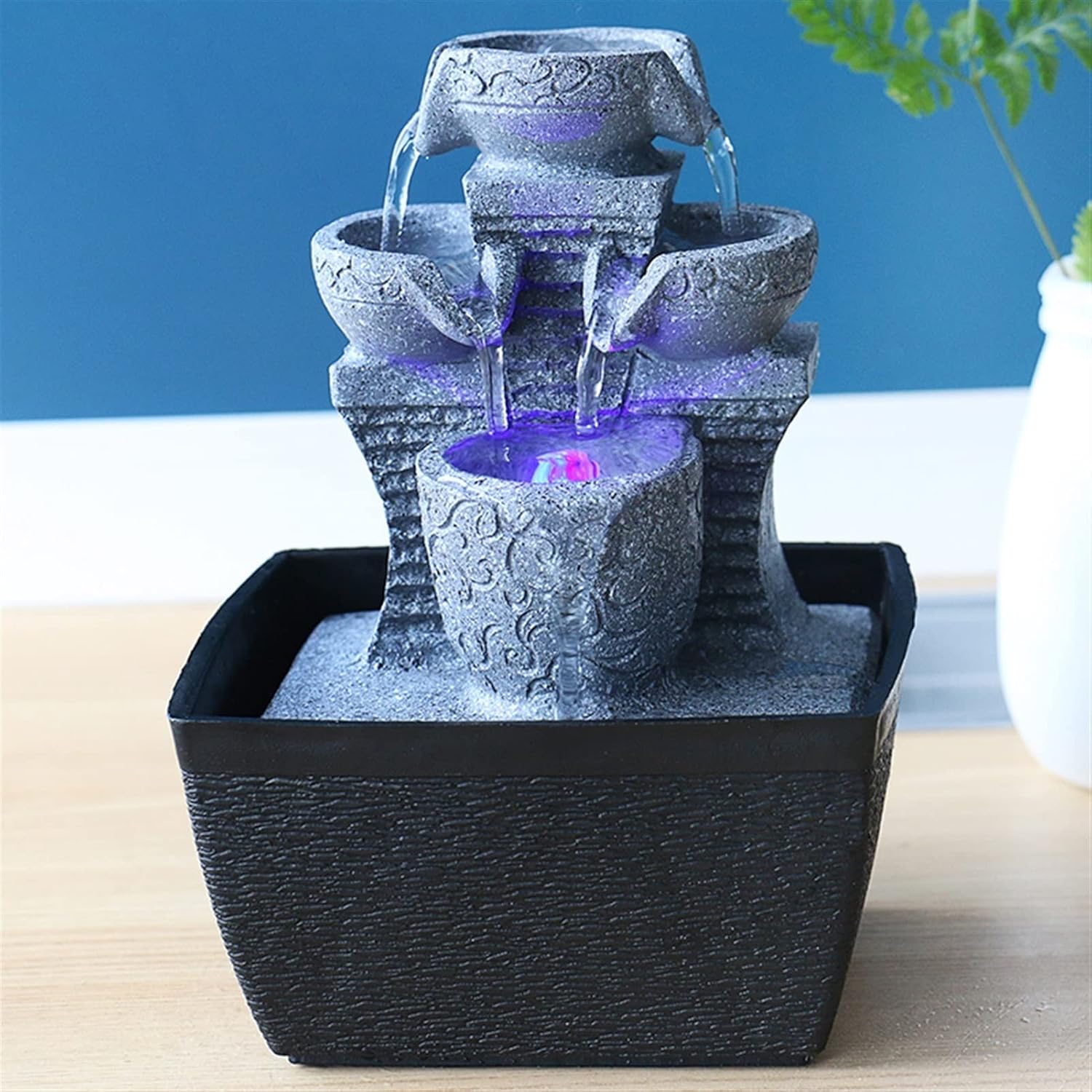Water Fountains Indoor Fountain Resin Rock Three-Layer Flowing Water Desktop Fountain