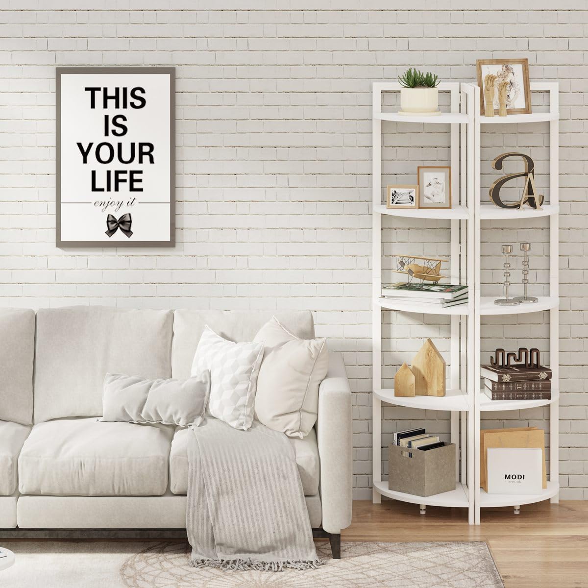 FATORRI Tall Corner Shelf 5 Tier Bookcase Stand