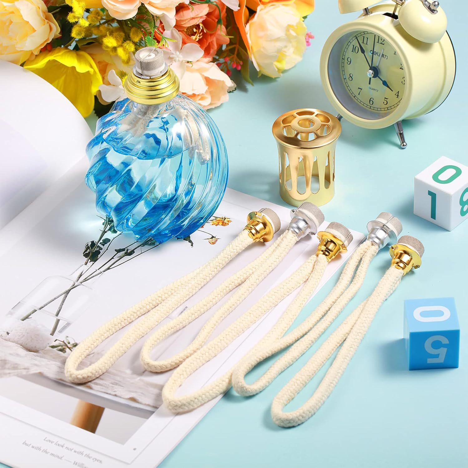 Maitys 6-Piece Oil Lamp Wick Set for Aromatherapy Silver and Gold