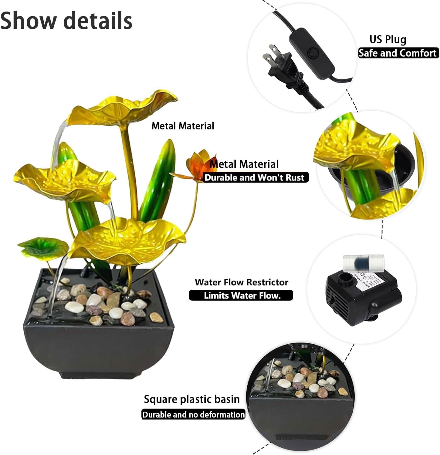 Mini Lotus Waterfall USB Tabletop Fountain with Rocks