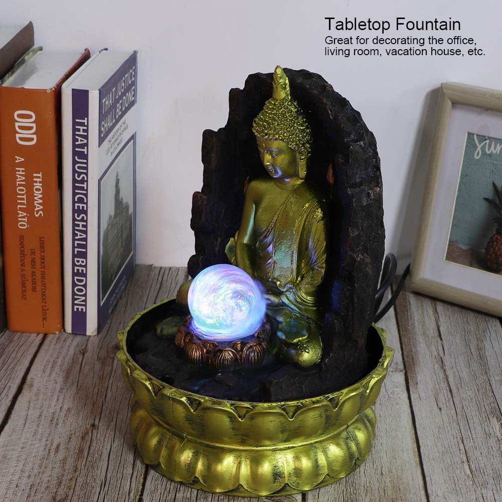 Tabletop Fountain with LED Light and Zen Buddha Statue