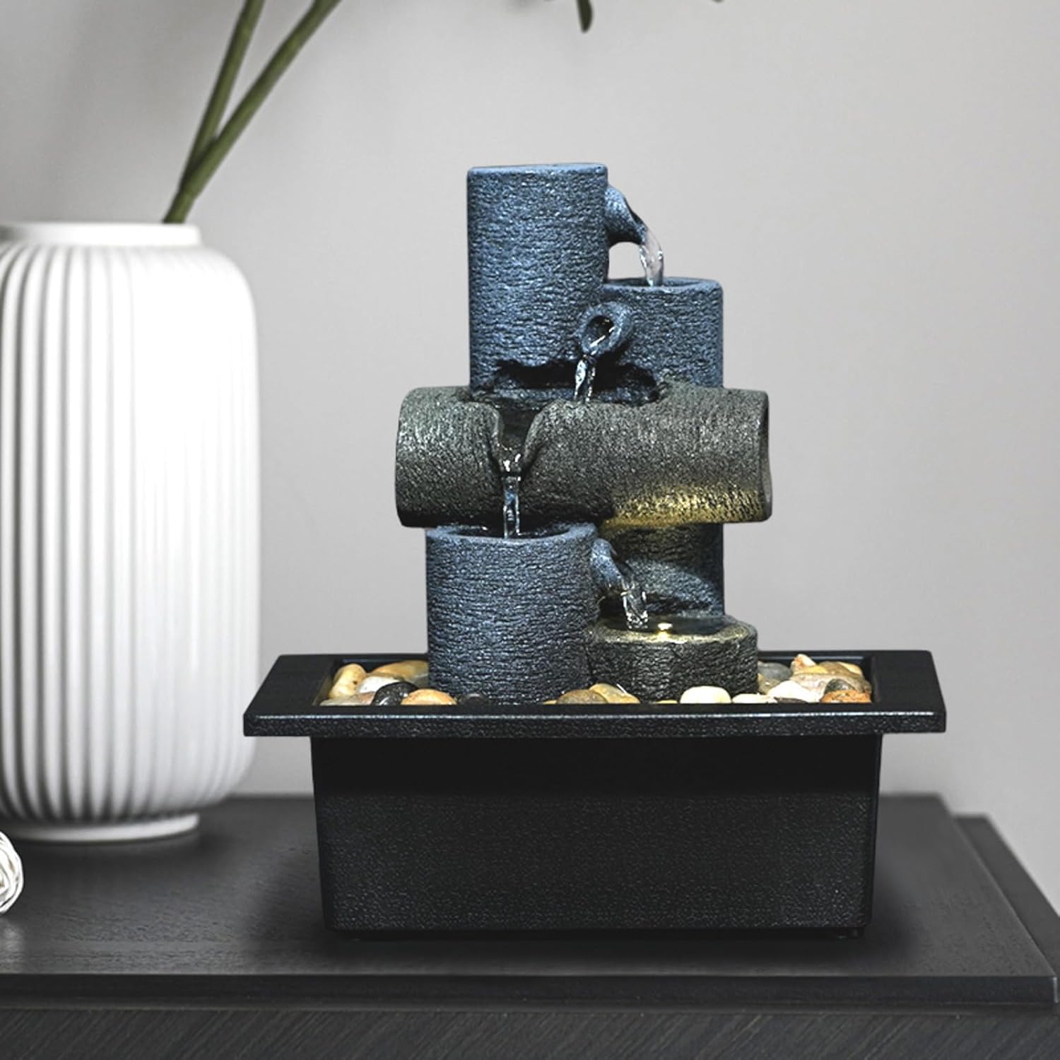 Tabletop Fountain with Waterfall and LED Lights