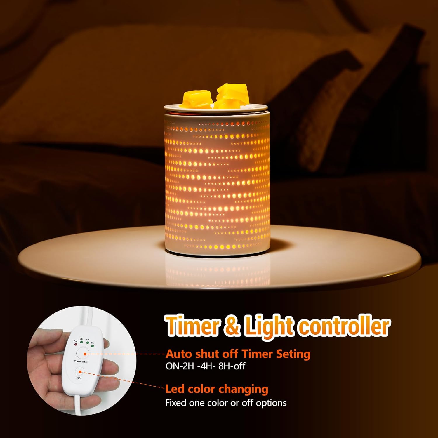 Ceramic Wax Melt Warmer with Timer and LED Lights