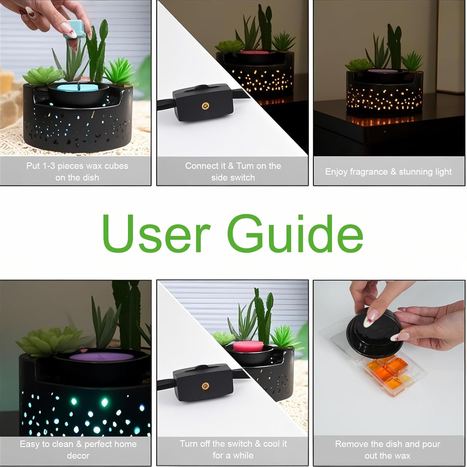 Ceramic Wax Melt Warmer 4-in-1 with LED Light