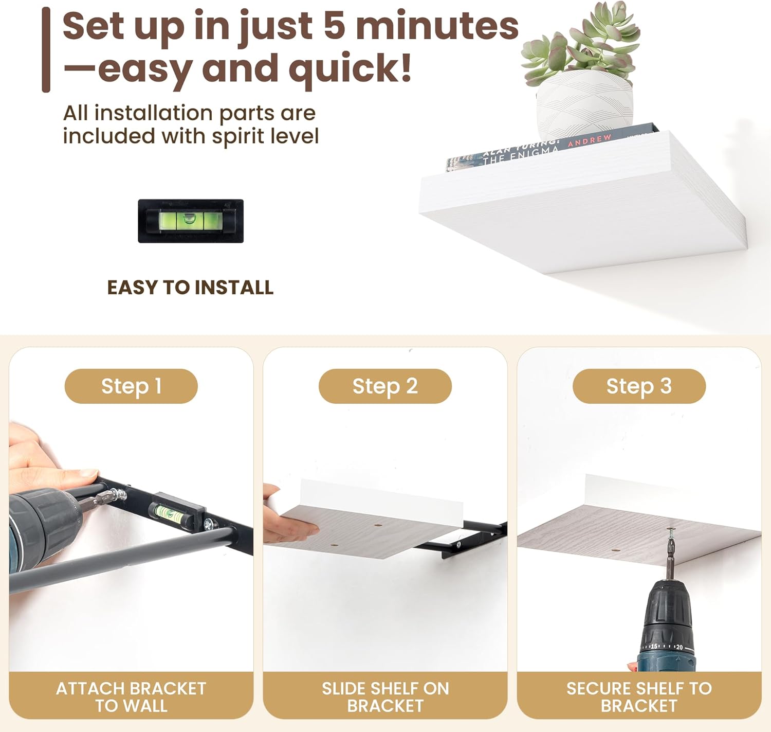 Fun Memories Set of 3 75 Inch Floating Shelves White