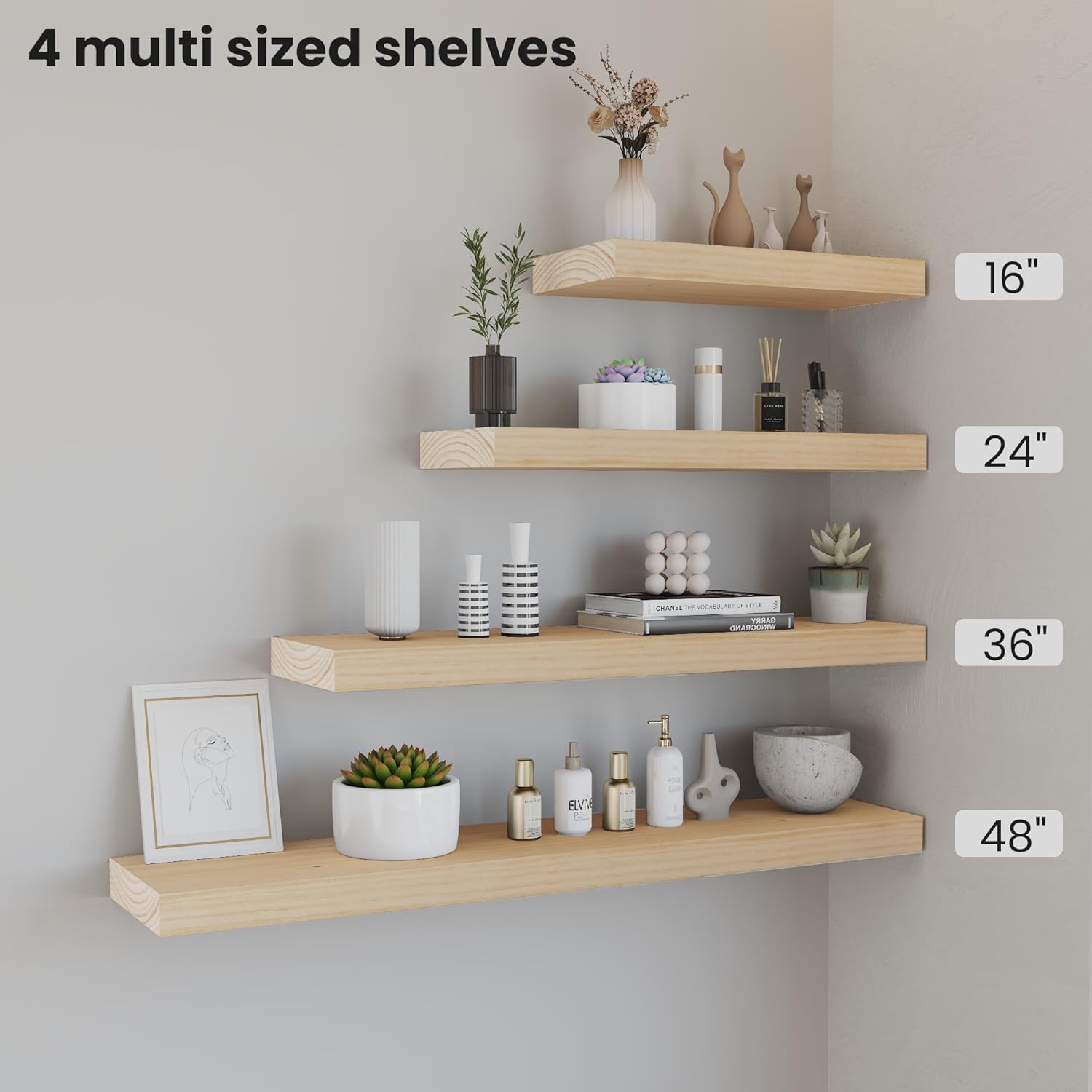 Vivelove Natural Wood Floating Shelves 16x8x14 Bookshelf for Wall Mounting