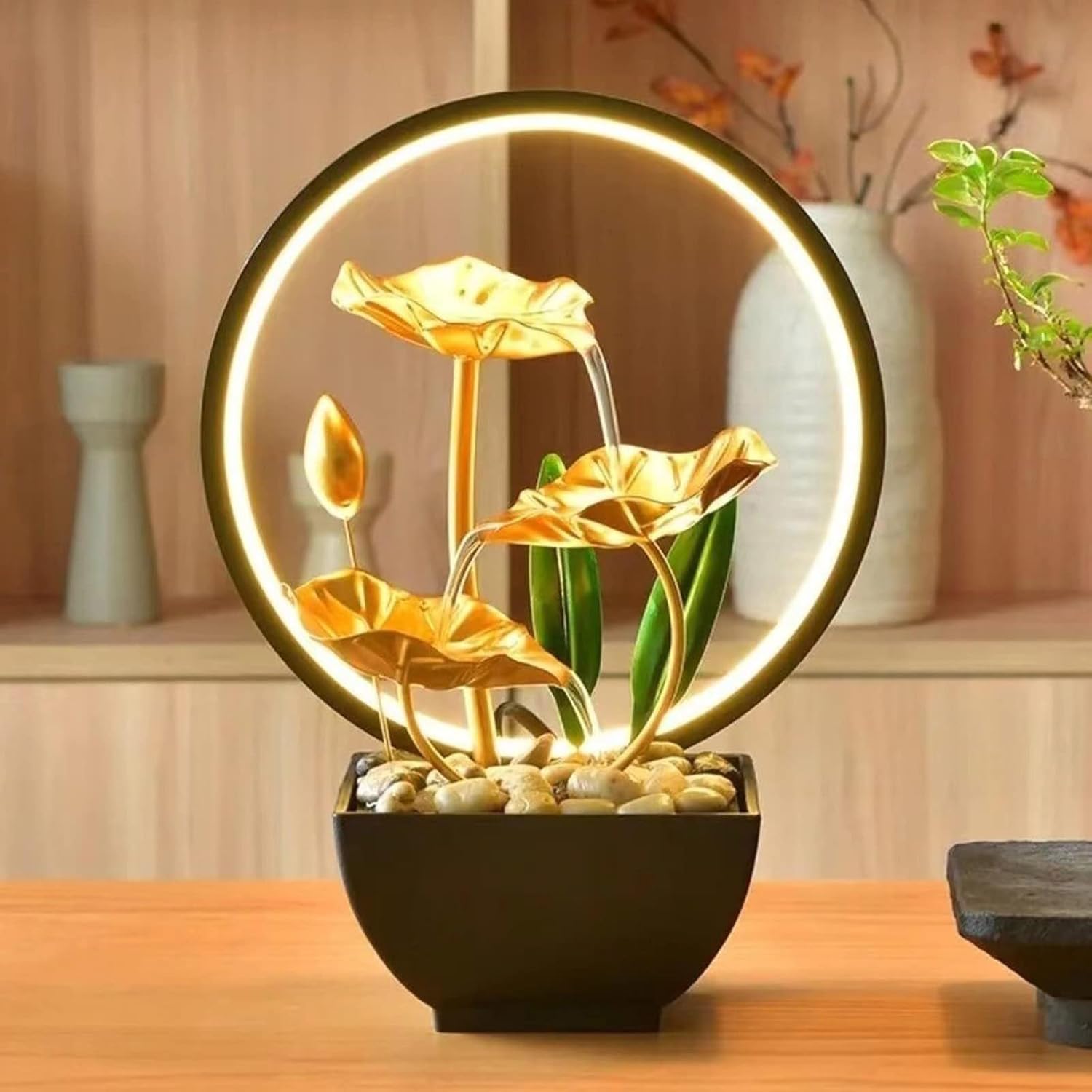Elegant 3 Tiered Indoor Fountain with LED Light and Stones