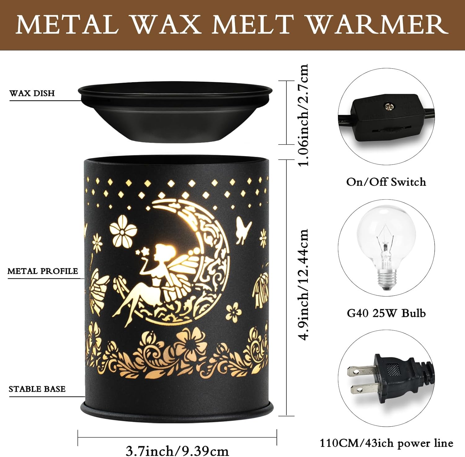 Candle Wax Warmer for Scented Wax Melts - Moon and Flower Fairy Design