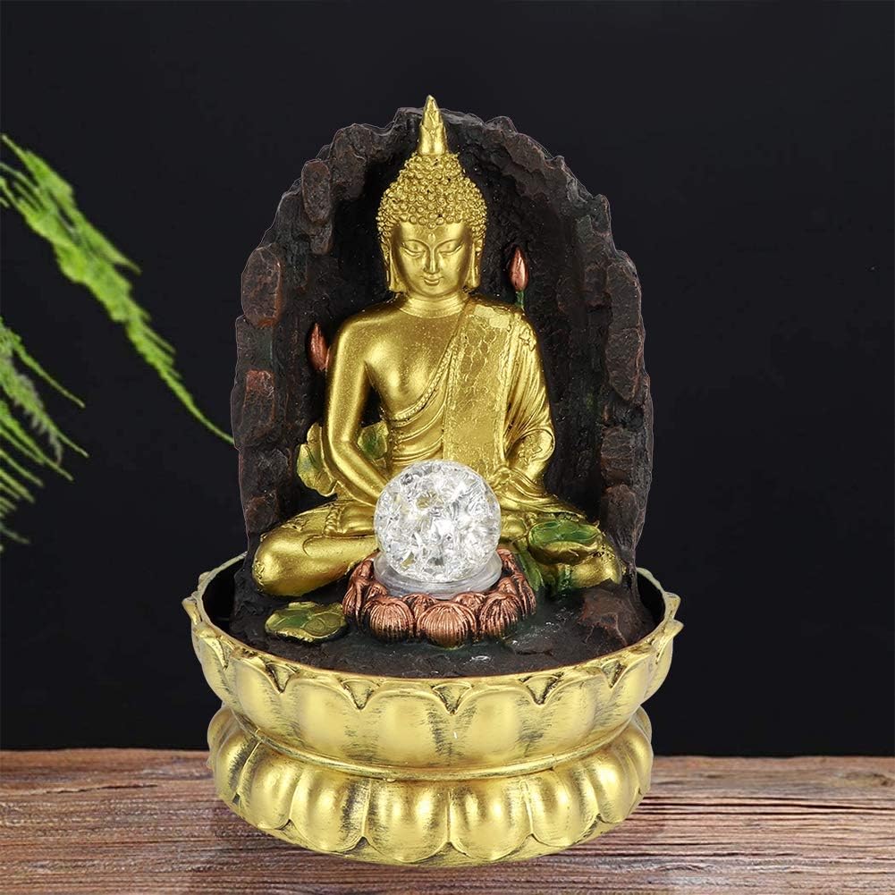 Tabletop Fountain with LED Light and Zen Buddha Statue
