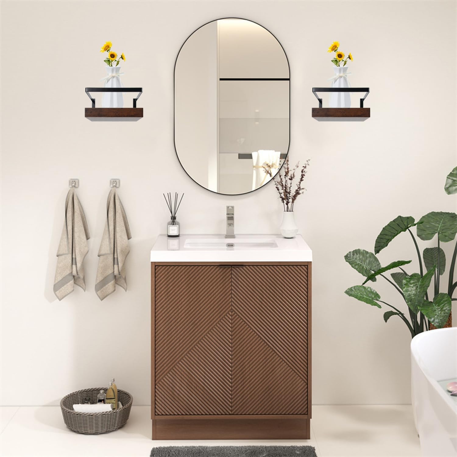 ARTORA Wall Mounted Plant Holder Wooden Floating Shelf with Invisible Bracket and Guardrail