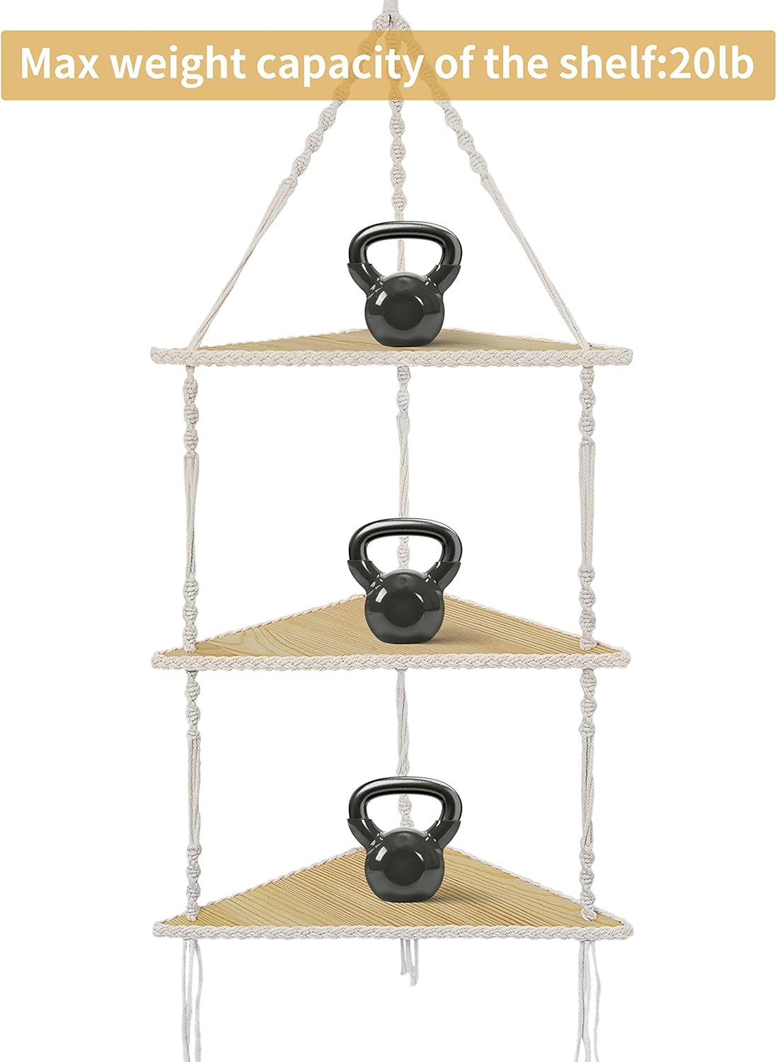 Mazjoaru 3 Tier Corner Shelves Boho Hanging Decor Organizer