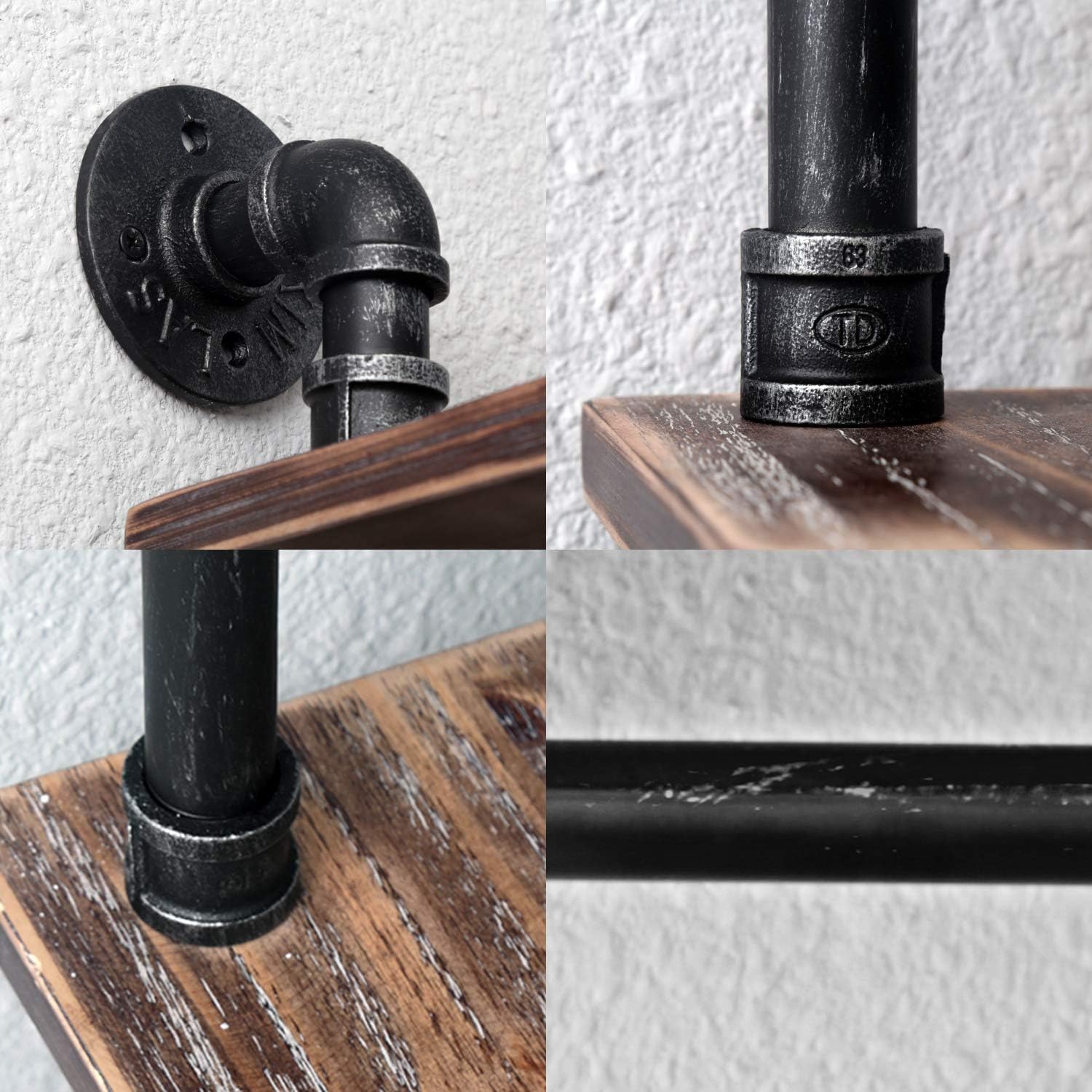 MBQQ Industrial Pipe Shelf 3 Tiered Floating Wood Decor