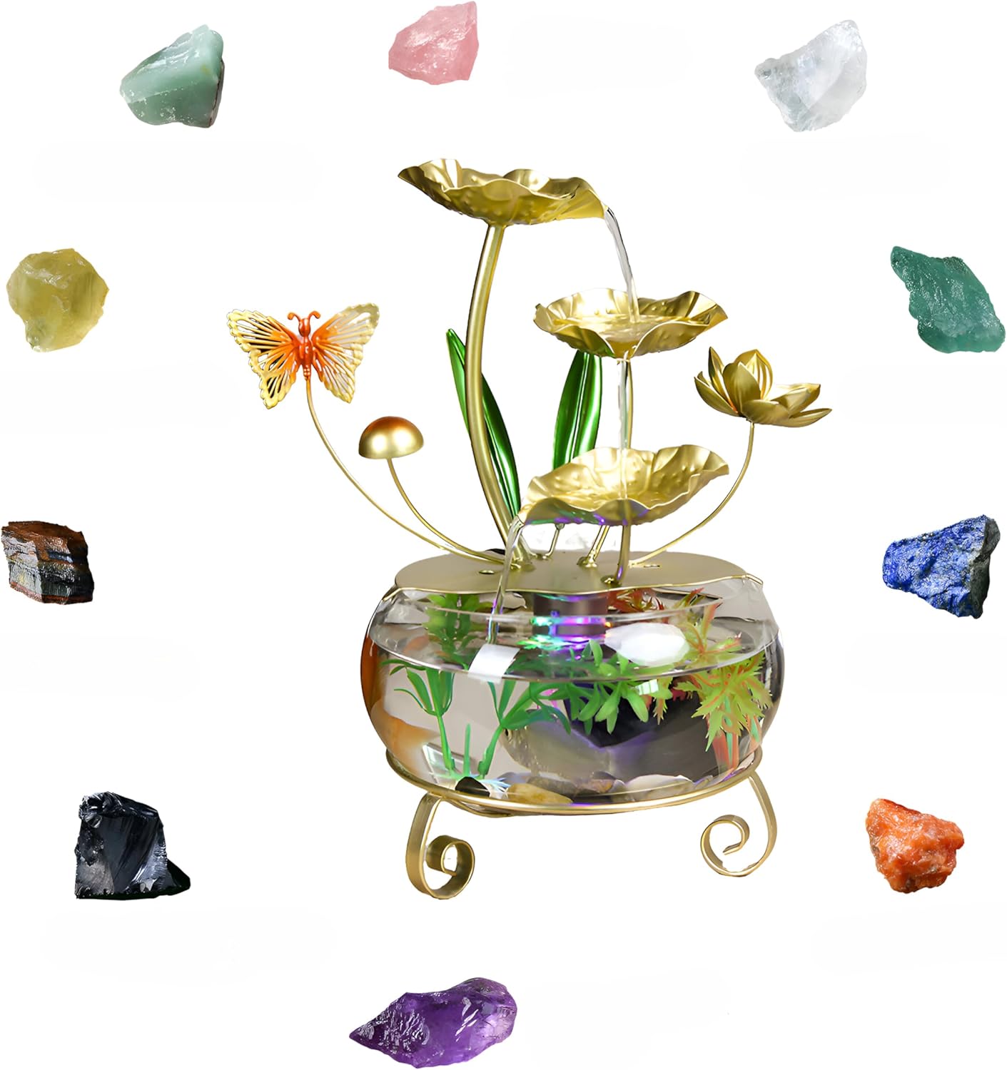 Golden Tabletop Fountain with Lotus Leaf Design JS01601