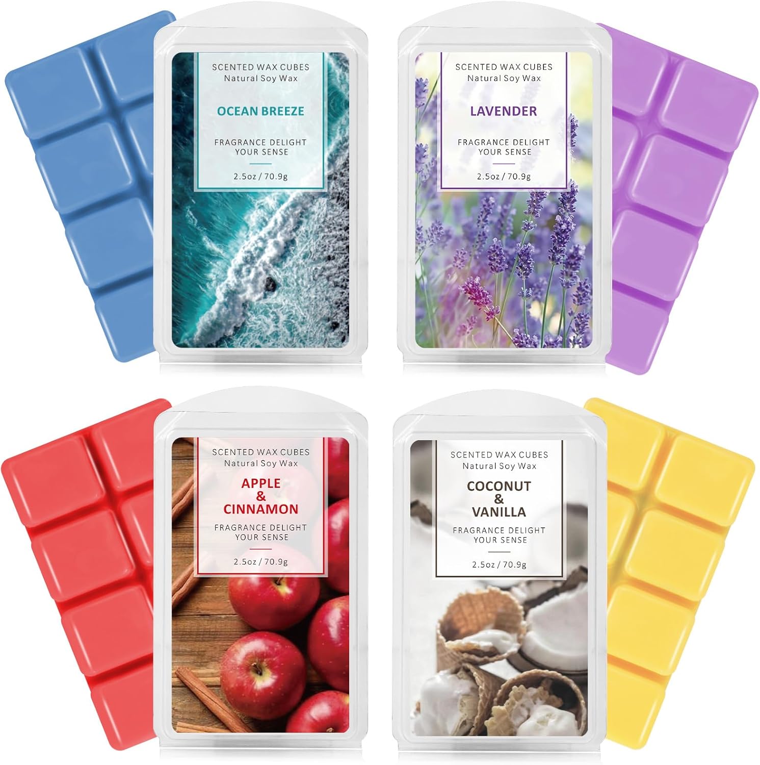 SCENTORINI Wax Melts 4 Pack Ocean Breeze Vanilla Coconut Cinnamon Lavender