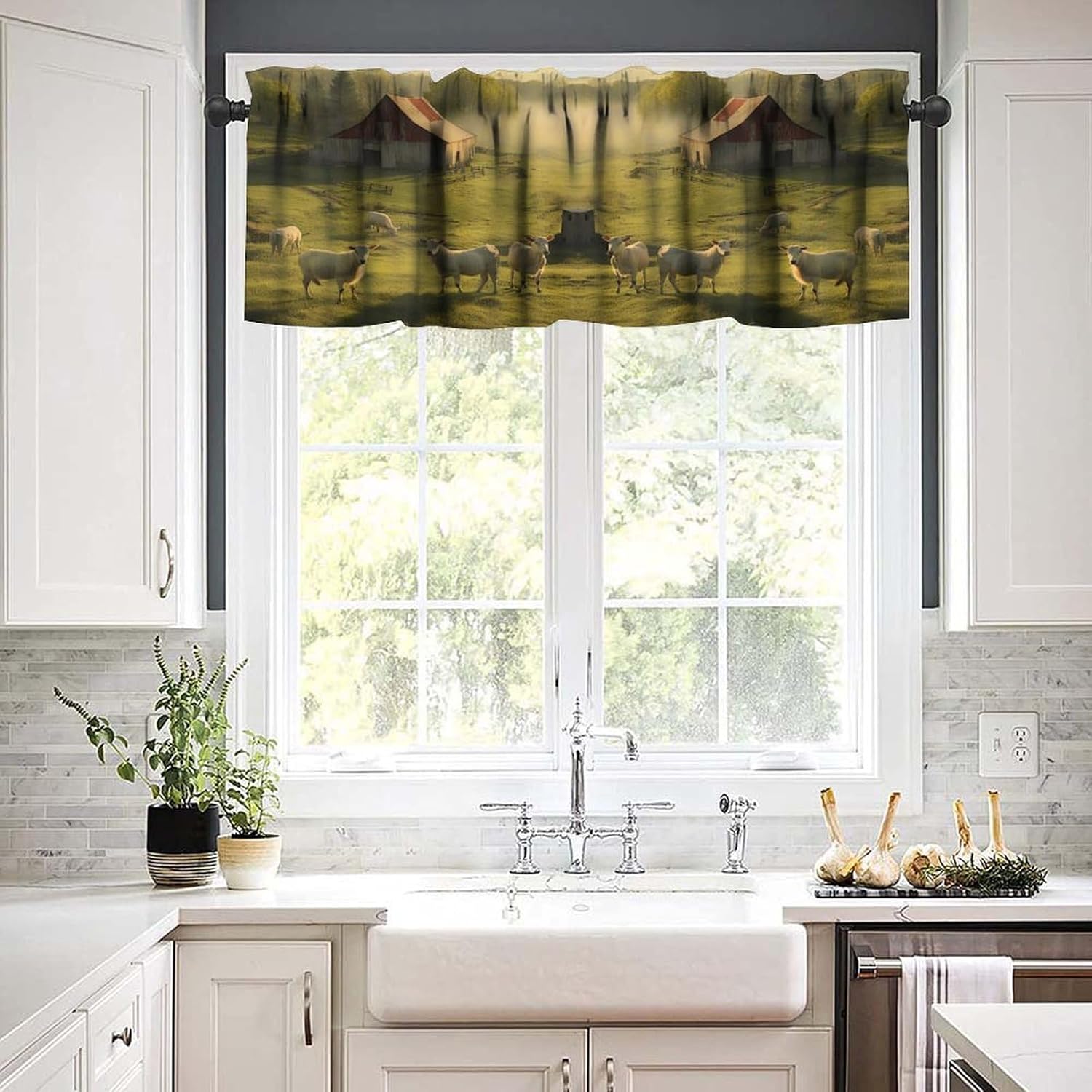 Country Farm Valance with Windmill Print 54x18in