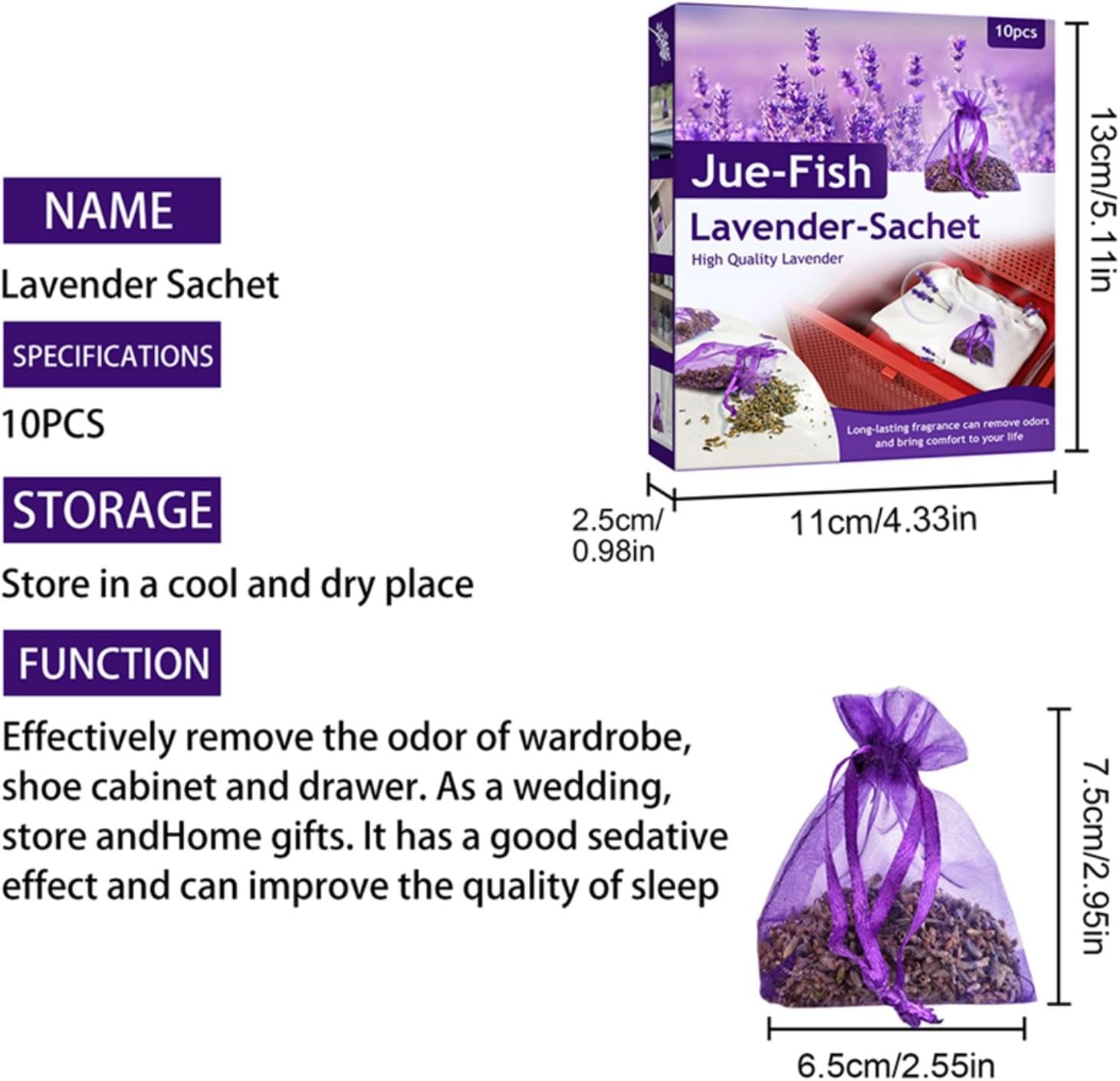 10 Pack Natural Dried Lavender Sachets for Closets and Drawers