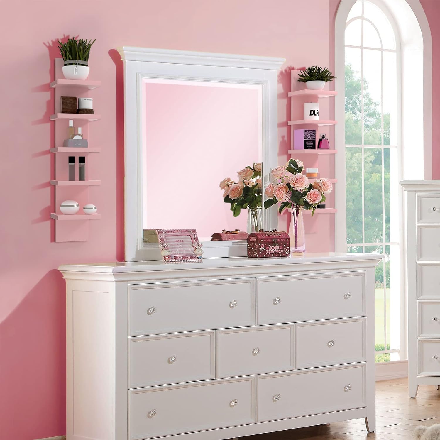 5 Tier Floating Wall Shelves Pink Vertical Storage