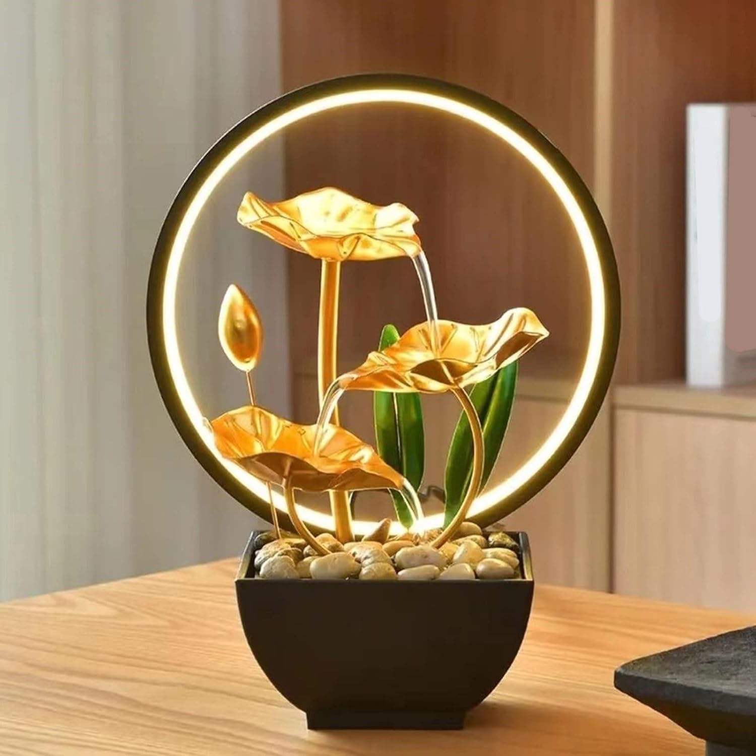 Elegant 3 Tiered Indoor Fountain with LED Light and Stones