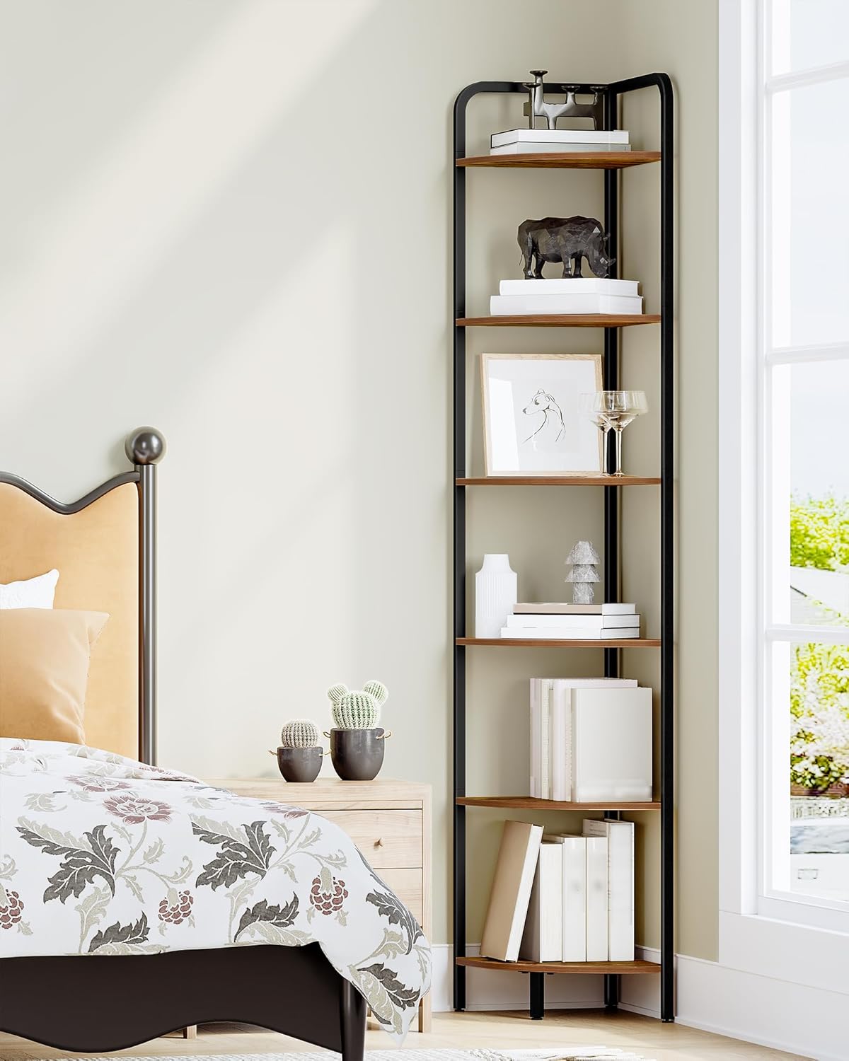 Corner Shelf Stand with 6 Tiers and Metal Frame
