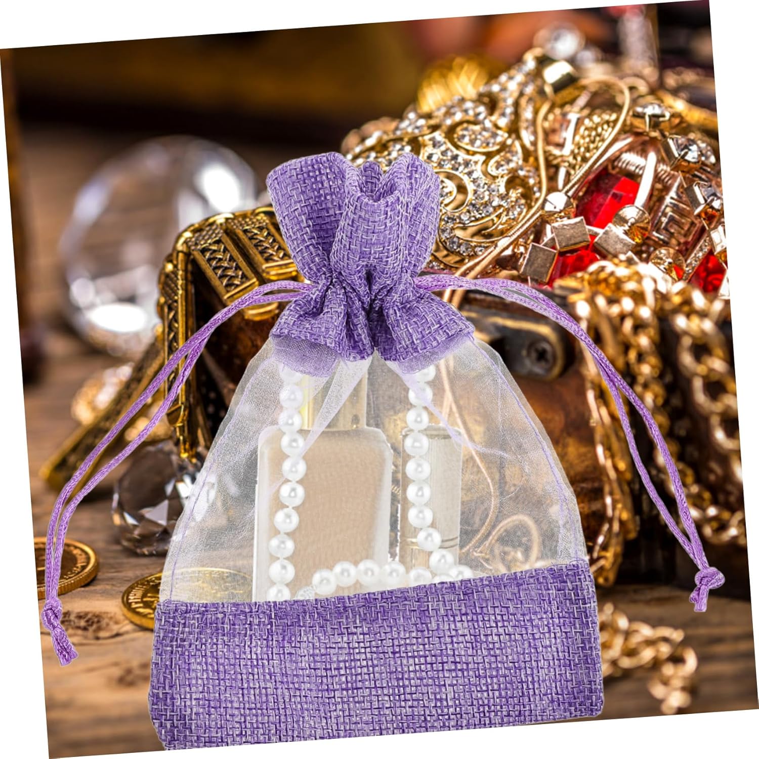 10pcs DIY Scented Lavender Sachet Bags with Drawstring Closure for Home Use