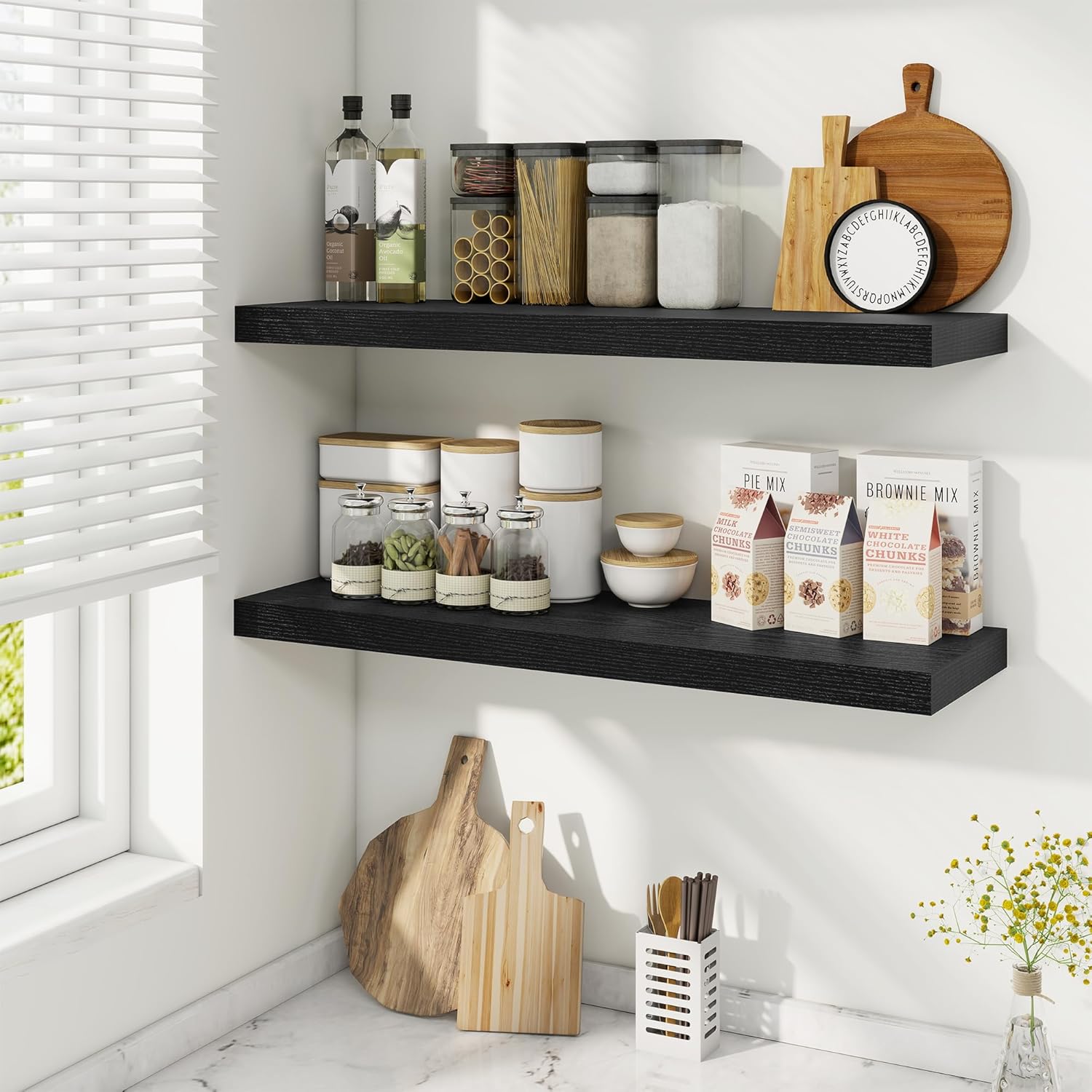 Fun Memories Floating Shelves Wall Mounted 32 Inch Black Set of 2